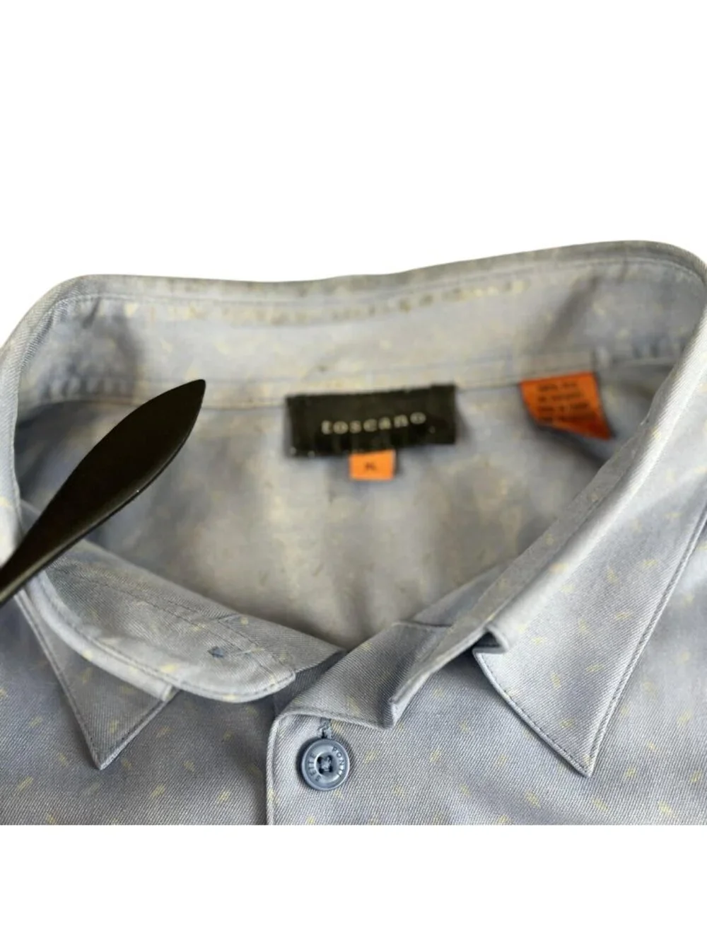 Toscano Shirt Mens XL Blue Geometric 100% Silk Short Sleeve Button Up Casual